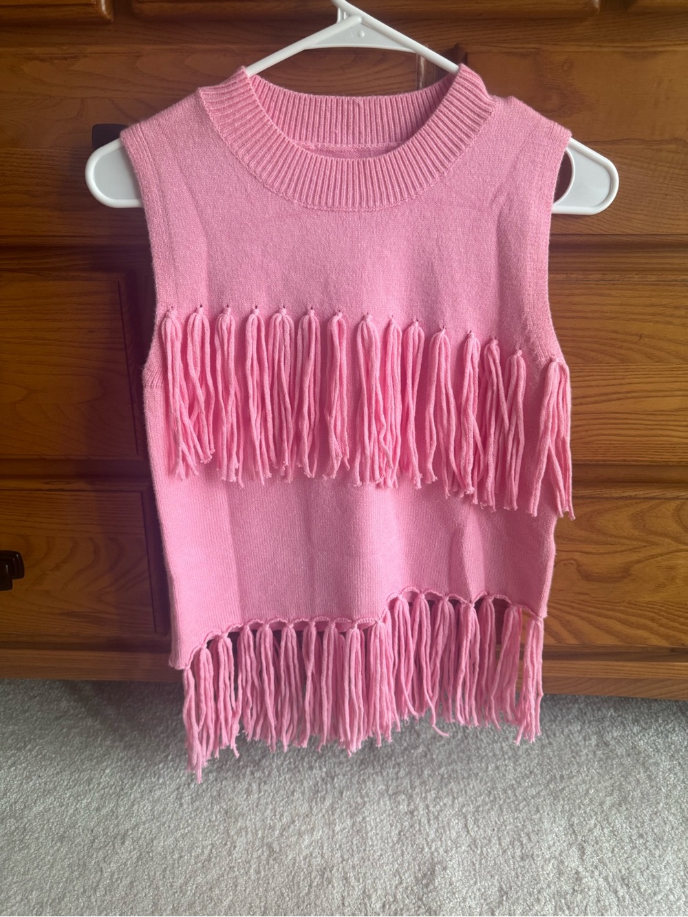 Amazon Pink Fringe Knit Tank Top - Sleeveless